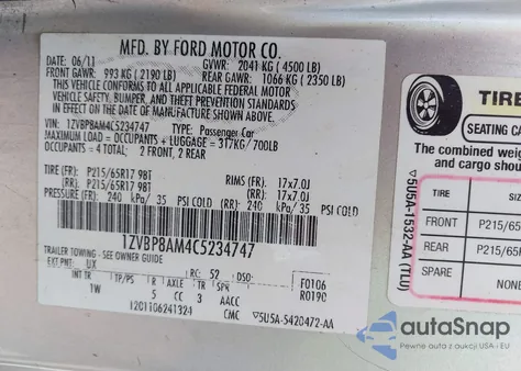 2012 Ford Mustang V6 из США, поврежденный, VIN 1ZVBP8AM4C5234747